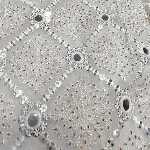 Embroidered Dyeable Georgette Fabric with Sequin, Cutdana Stripes Work with Mirrorwork