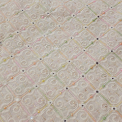 Pastel Color Embroidered Off-White Dyeable Georgette Fabric in Geometric & Floral Pattern with Mirror Highlights