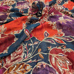 Dark Turquise Organza Mahima Mahajan inspired with cutdana & sequin work with Floral Position Print
