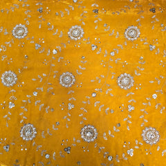 Mirha Hand Embroidered Gold Yellow Organza Shimmer Tissue with Floral Sequin Embroidery