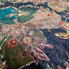Peacock Blue Organza Mahima Mahajan inspired with cutdana & sequin work with Floral Position Print