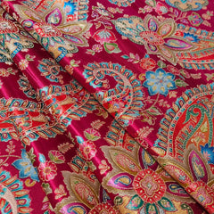 Pure Banarasi Dola Silk Soft Brocade with Position Print on Rani Pink Base
