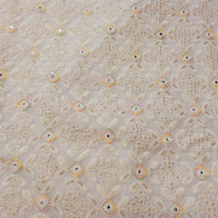 Pastel Color Embroidered Off-White Dyeable Georgette Fabric in Geometric & Floral Pattern with Mirror Highlights