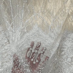 Mint Frost Embroidered Net Fabric with Heavy Sequins, Beads & Pearl Work