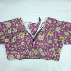 Embroidered Opera Mauve Blouse with Half Sleeves and V Neckline
