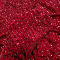 Maroon Embroidered on Red Georgette Fabric with Cutdana & Sequin Work