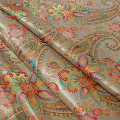 Pure Banarasi Dola Silk Soft Brocade with Position Print on Grey Base