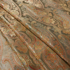 Pure Banarasi Dola Silk Soft Brocade with Position Print on Pastel Olive Base