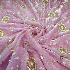 Mirha Hand Embroidered Pink Organza Shimmer Tissue with Floral Sequin Embroidery