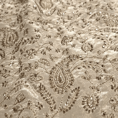 Gold Embroidered Dyeable Tissue Fabric with Gemetric & Floral Cutdana & Zari work