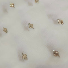 Silver Sequin on Dyeable Georgette Fabric with Circular Floral Motif