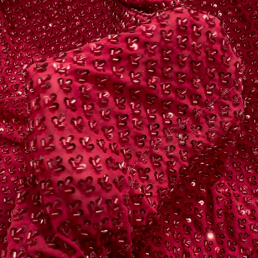 Maroon Embroidered on Red Georgette Fabric with Cutdana & Sequin Work
