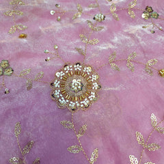 Mirha Hand Embroidered Pink Organza Shimmer Tissue with Floral Sequin Embroidery