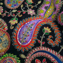 Black Crepe Base Fabric with Multicolor Embroidery & Zari, Sequin work