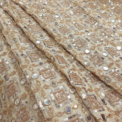 Dyeable Shimmer Tissue Fabric with Geometric Mirror, Sequin & Cutdana Work