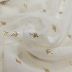 Silver Sequin on Dyeable Georgette Fabric with Circular Floral Motif