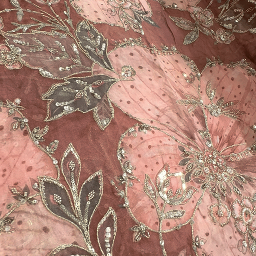Dusky Peach Organza Mahima Mahajan inspired with cutdana & sequin work with Floral Position Print