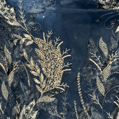 Midnight Blue Color Embroidered Net Fabric with Cutdana & Sequin Work