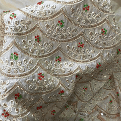 DYEABLE Embroidered Shimmer Tissue with Circular Floral Motifs & Scallope Border