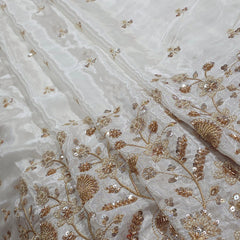 DYEABLE Crepe Fabric with Sequin, Cutdana and Zari work Peacock Border