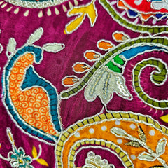 Embroidered Wine Blouse with Attached Sleeves and V Neckline