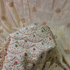 DYEABLE Embroidered Shimmer Tissue with Circular Floral Motifs & Scallope Border