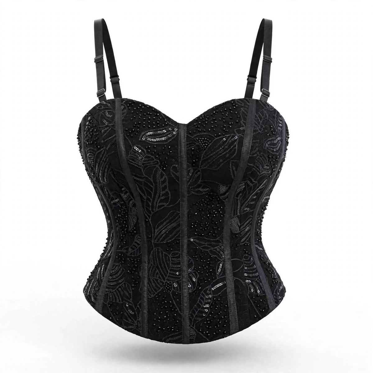 Designer Readymade Corset on Black Bead Work Embroidered Georgette Fabric