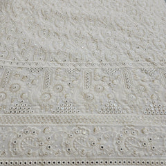 Embroidered White Dyeable Georgette with Floral Threadwork, Sequin Highlights & Border