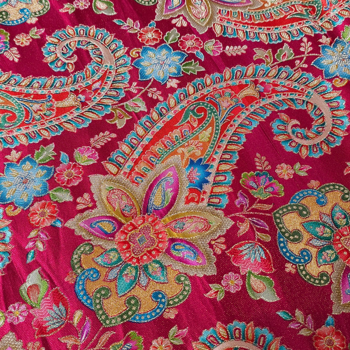 Pure Banarasi Dola Silk Soft Brocade with Position Print on Rani Pink Base