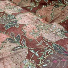 Dusty Pink Organza Mahima Mahajan inspired with cutdana & sequin work with Floral Position Print
