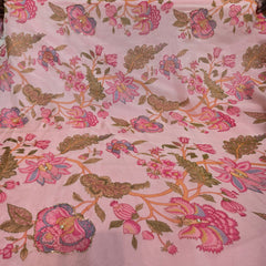 Multi-color Floral Digital Print on Peach Organza Fabric with Handwork