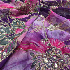 Purple Organza Mahima Mahajan inspired with cutdana & sequin work with Floral Position Print
