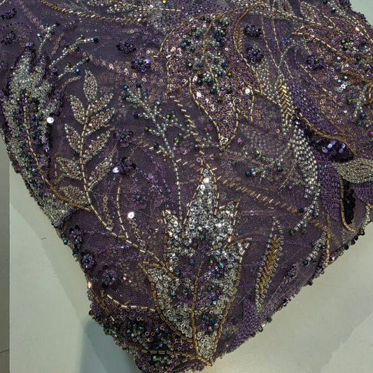 English Lavender Color Embroidered Net Fabric with Cutdana & Sequin Work 1496