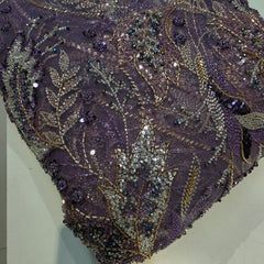 English Lavender Color Embroidered Net Fabric with Cutdana & Sequin Work