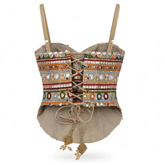 Designer Readymade Corset on Multi-color Embroidered Net Fabric with Mirror Work