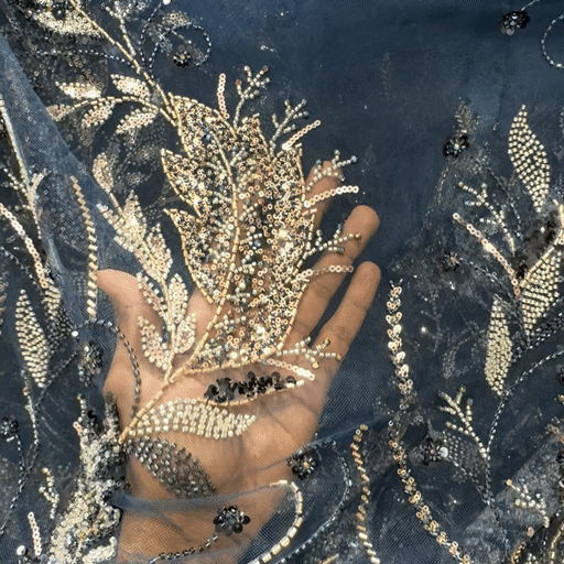 Midnight Blue Color Embroidered Net Fabric with Cutdana & Sequin Work 512