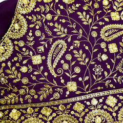 Embroidered Wine Silk Blouse with Attached Sleeves and Curvy V Neckline