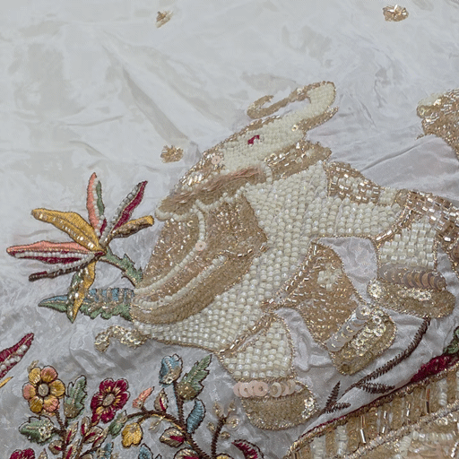 DYEABLE Crepe Fabric with Sequin, cutdana and zari work with Multi-color Elephant Border