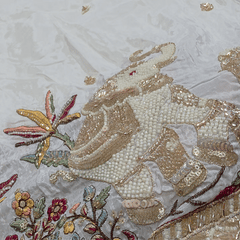 DYEABLE Crepe Fabric with Sequin, cutdana and zari work with Multi-color Elephant Border