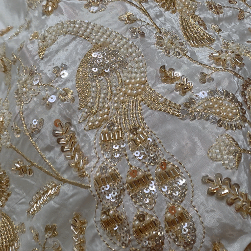 DYEABLE Crepe Fabric with Sequin, Cutdana and Zari work Peacock Border