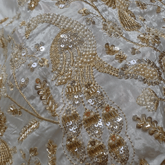 DYEABLE Crepe Fabric with Sequin, Cutdana and Zari work Peacock Border