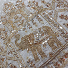 DYEABLE Crepe Fabric with Sequin, cutdana and zari work Elephant Border