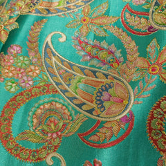 Pure Banarasi Dola Silk Soft Brocade with Position Print on Firozi Base