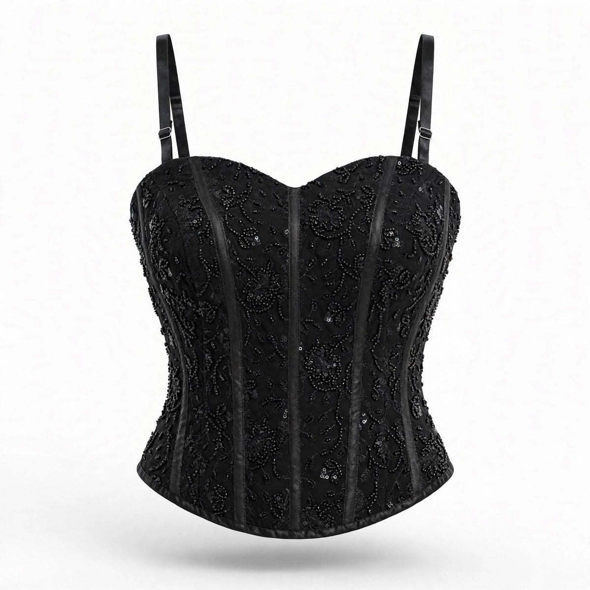 Designer Readymade Corset on Black Bead Work Embroidered Georgette Fabric