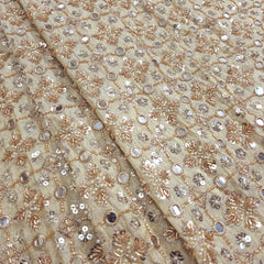 Dyeable Shimmer Tissue Fabric with Geometric Mirror, Sequin & Cutdana Work