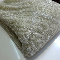 Mint Frost Embroidered Net Fabric with Heavy Sequins, Beads & Pearl Work