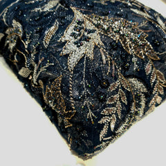 Midnight Blue Color Embroidered Net Fabric with Cutdana & Sequin Work