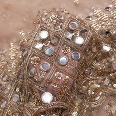 Embroidered Golden Net Fabric with Sequin,Zari, Cutdana & Mirror Work with Border