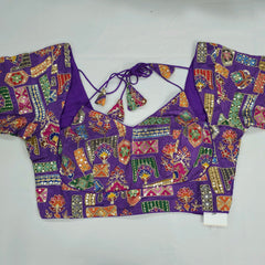 Embroidered Indigo (Violet) Blouse - Sweetheart Neckline with tie -up dori