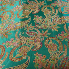 Pure Banarasi Dola Silk Soft Brocade with Position Print on Firozi Base